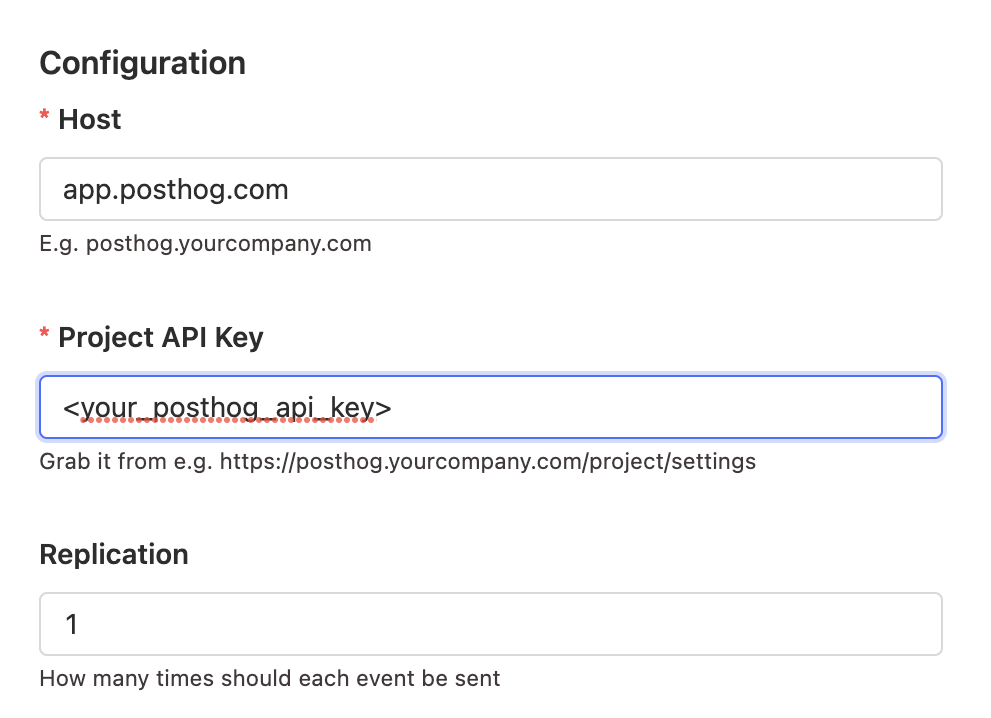 image of configuration for the replicator app