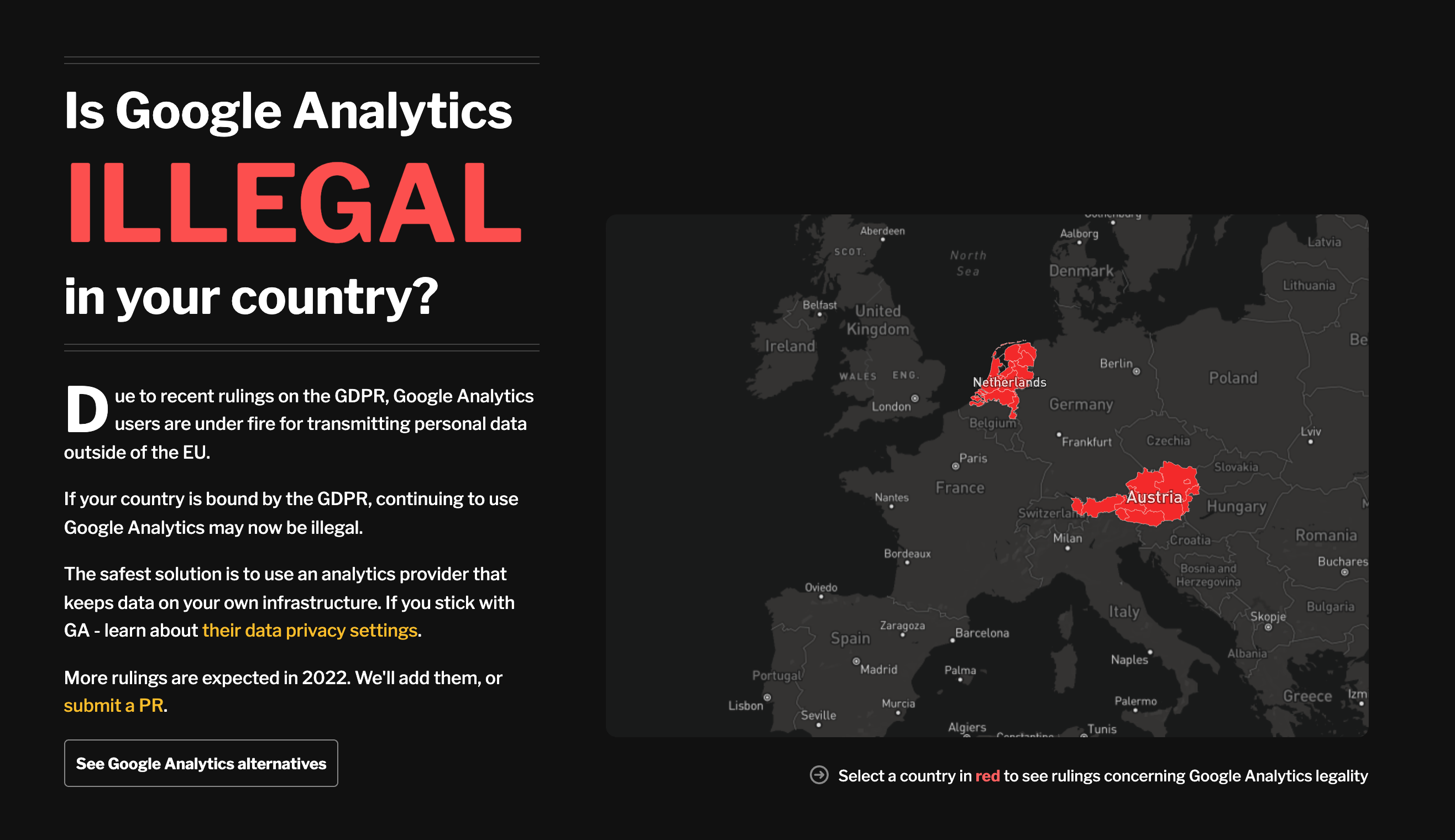 Is Google Analytics illegal website