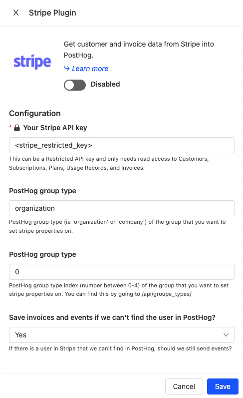 Stripe app config